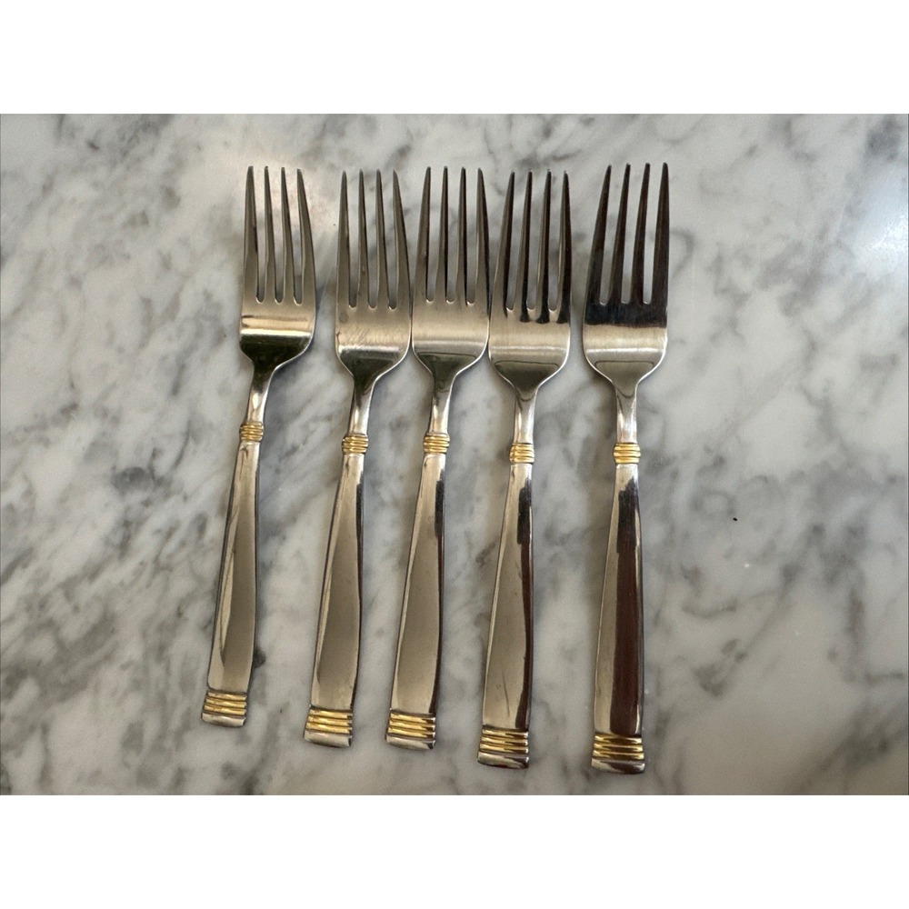 Wallace Golden Napoli Stainless 5 Salad Forks 18/8 Discontinued